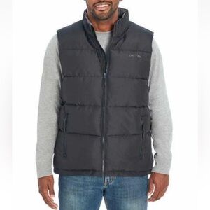 orvis men's ripstop puffer vest in black outdoor hiking camping working hunting